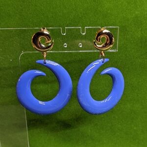 Vintage AVON Curlycue Pierced Earrings, Marine Blue, NOS